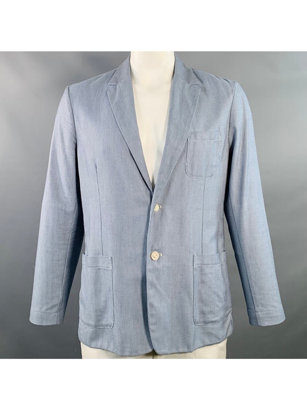MYTHS Size 42 White Navy Nailhead Cotton Notch Lapel Jacket